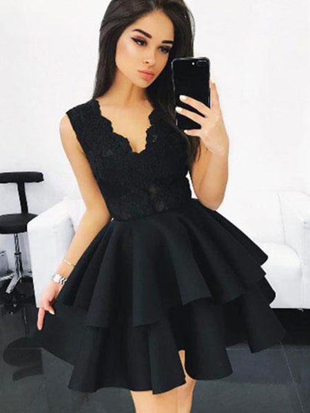 Custom Made Short Black Lace Prom ...